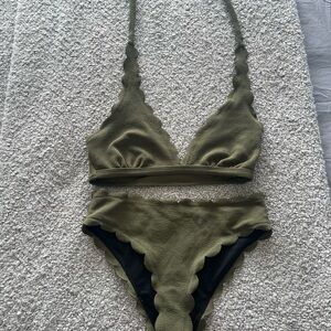 Olive Green Scalloped Bikini Set